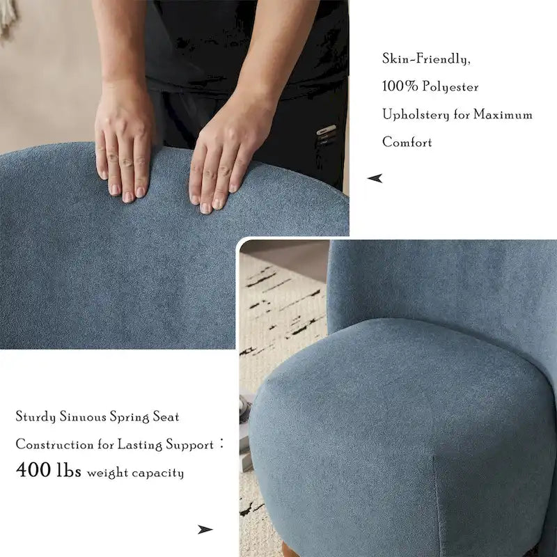 Modern Teddy Fabric Accent Chair with Curved Backrest & Gold Legs