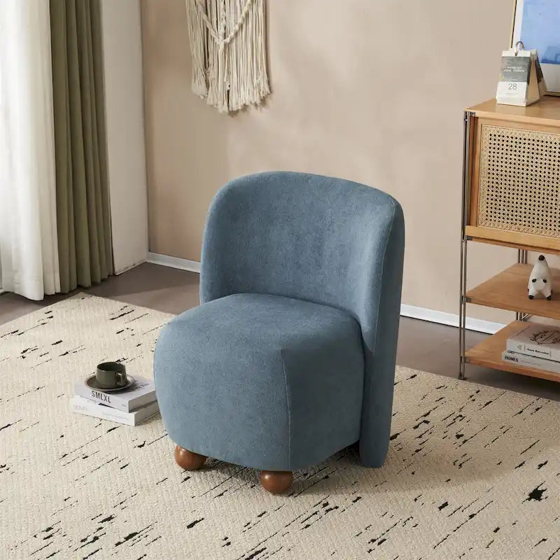Modern Teddy Fabric Accent Chair with Curved Backrest & Gold Legs