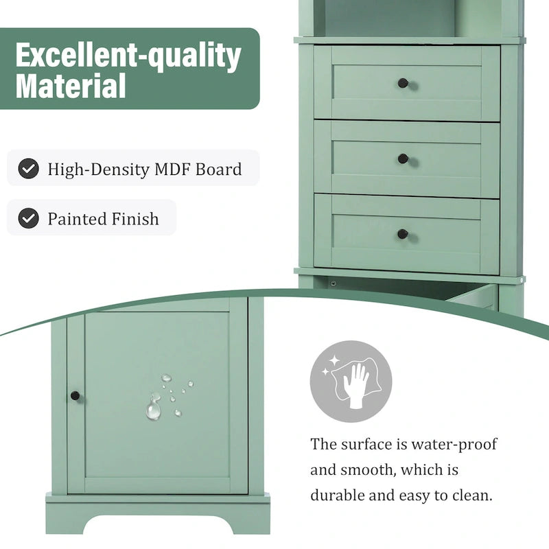 Tall Triangle Corner Storage Cabinet with Drawers & Adjustable Shelf