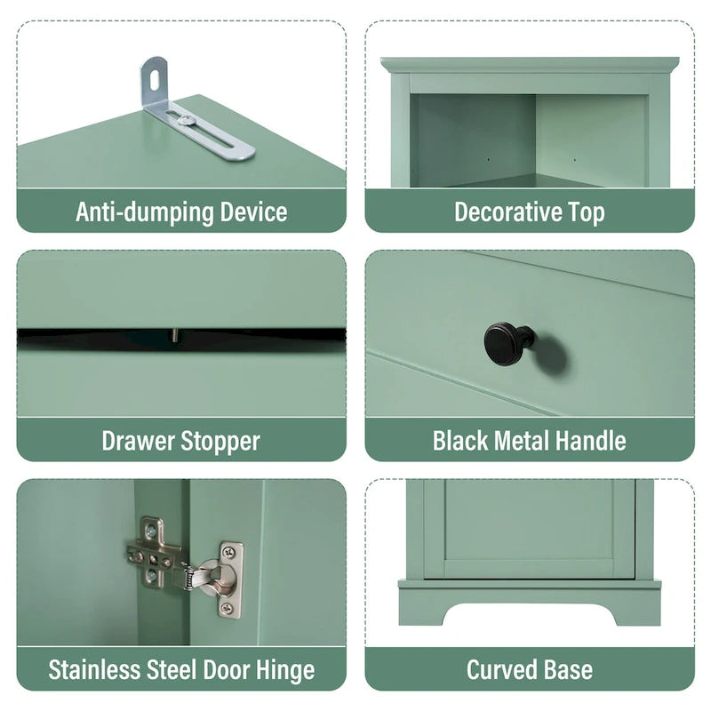 Tall Triangle Corner Storage Cabinet with Drawers & Adjustable Shelf