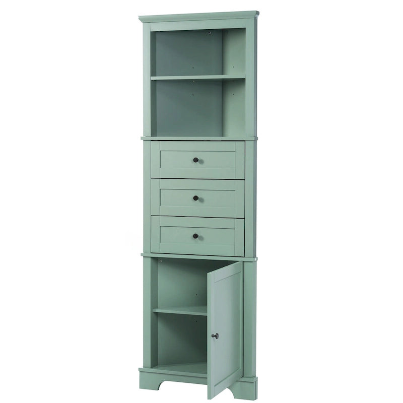 Tall Triangle Corner Storage Cabinet with Drawers & Adjustable Shelf