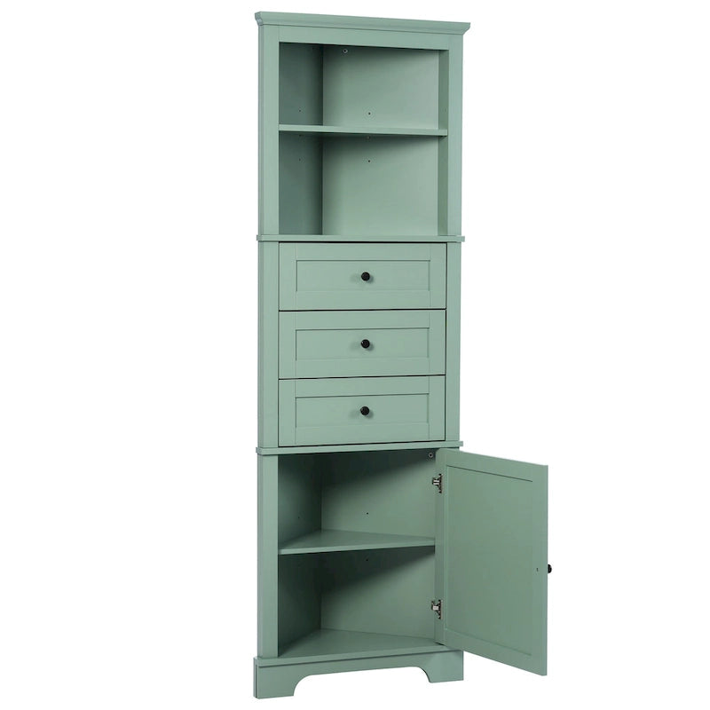 Tall Triangle Corner Storage Cabinet with Drawers & Adjustable Shelf