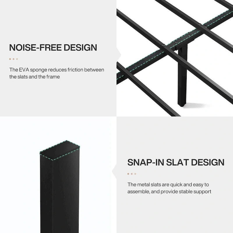 Rustic Industrial Queen Platform Bed Frame with Wood Headboard & Footboard