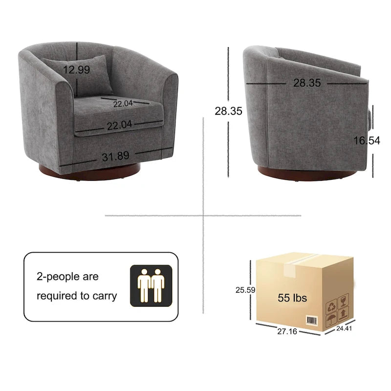 Chenille Upholstered 360° Swivel Barrel Accent Chair with Wood Base