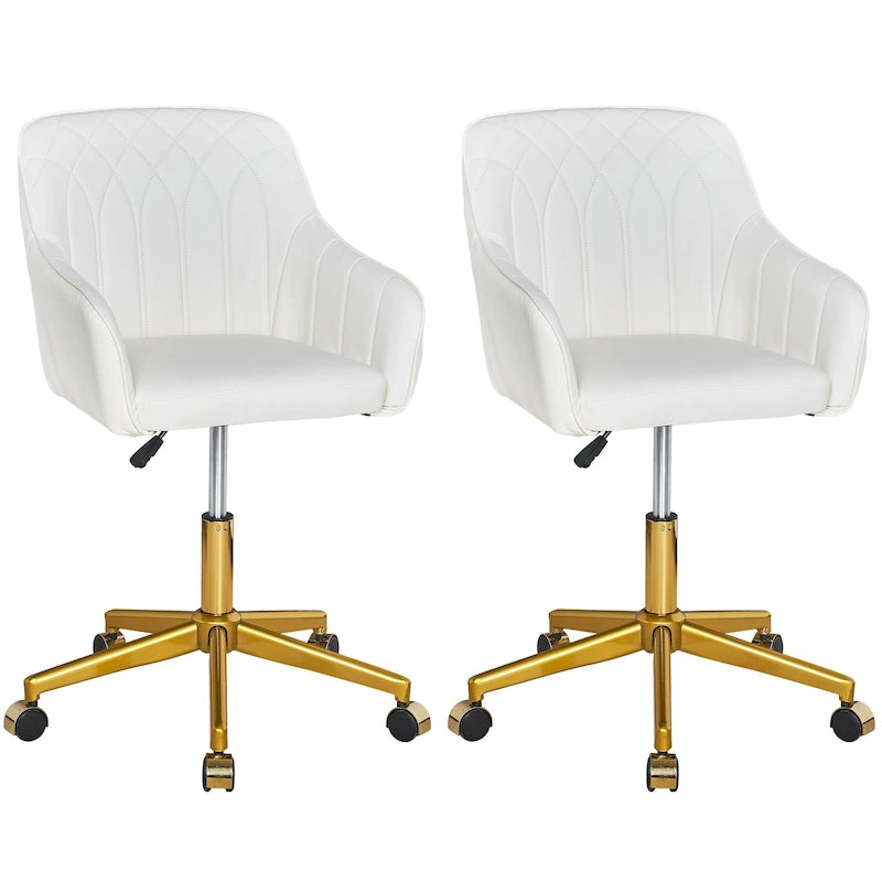 Height-Adjustable 360° Swivel Home Office Chair with Gold Metal Base & PU Leather Seat