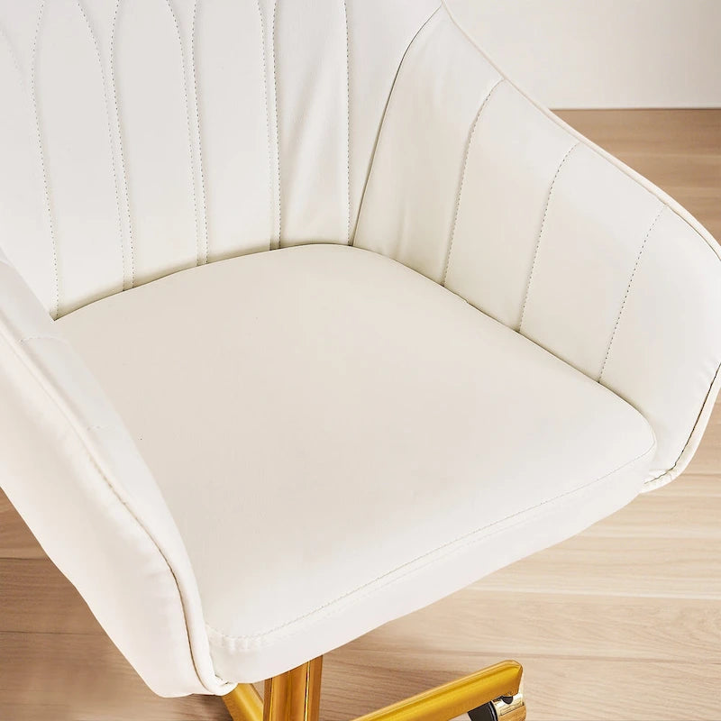 Height-Adjustable 360° Swivel Home Office Chair with Gold Metal Base & PU Leather Seat
