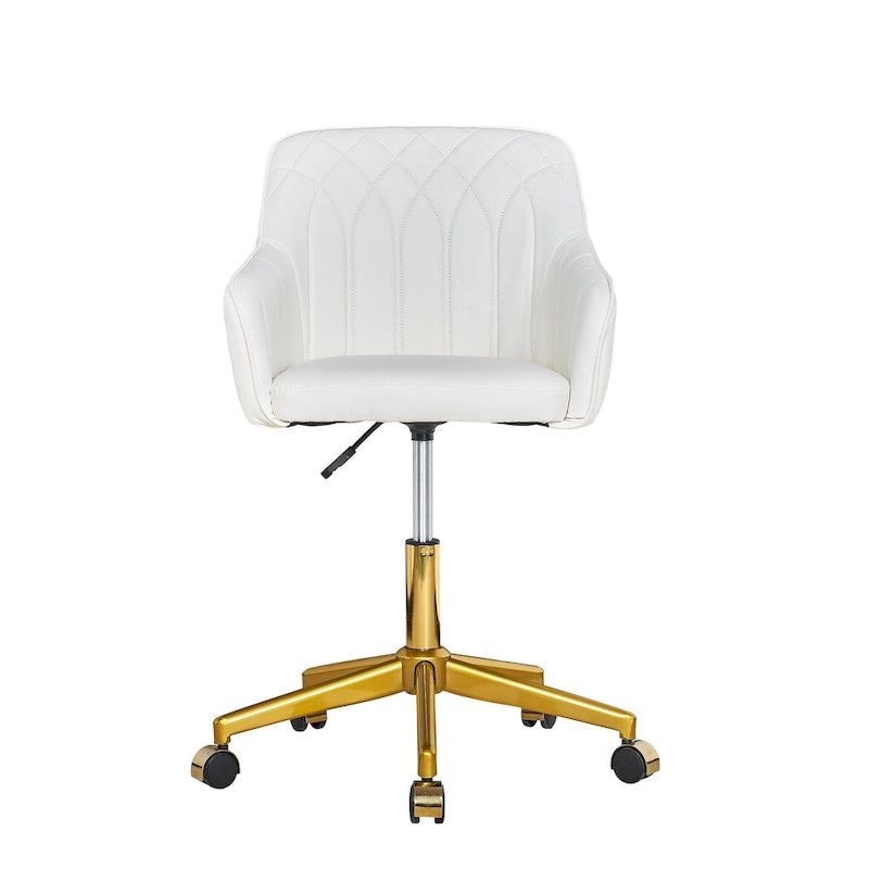 Height-Adjustable 360° Swivel Home Office Chair with Gold Metal Base & PU Leather Seat