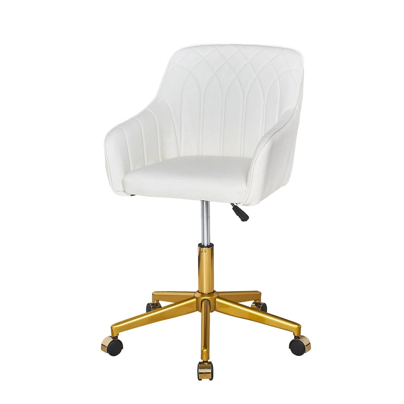 Height-Adjustable 360° Swivel Home Office Chair with Gold Metal Base & PU Leather Seat
