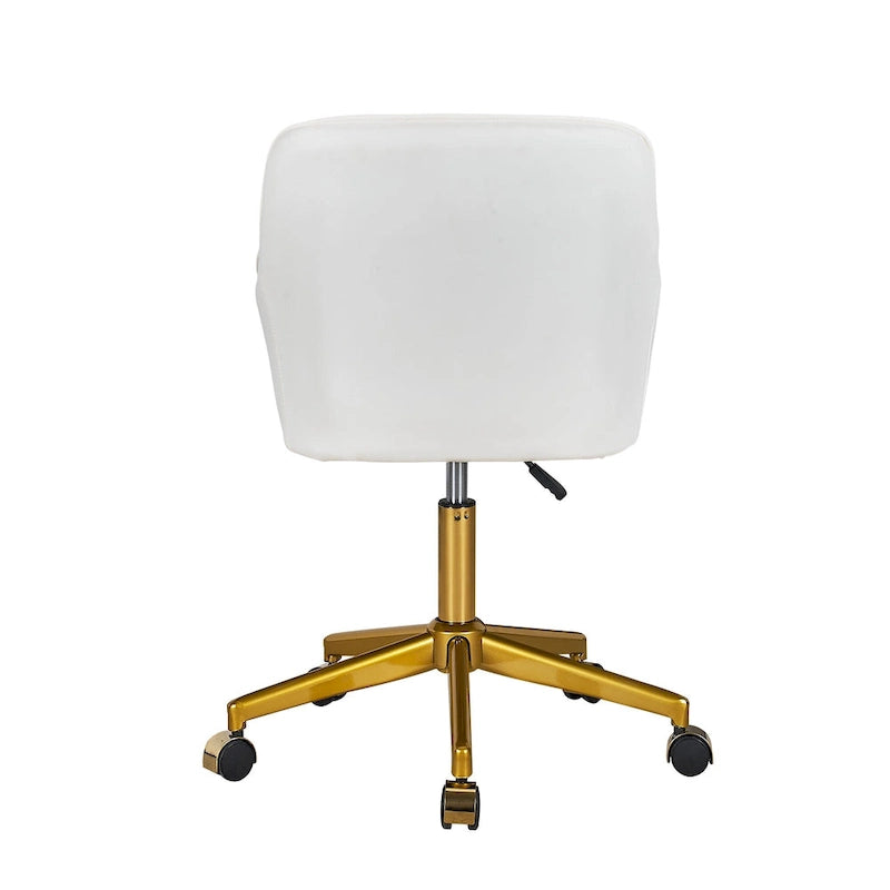 Height-Adjustable 360° Swivel Home Office Chair with Gold Metal Base & PU Leather Seat