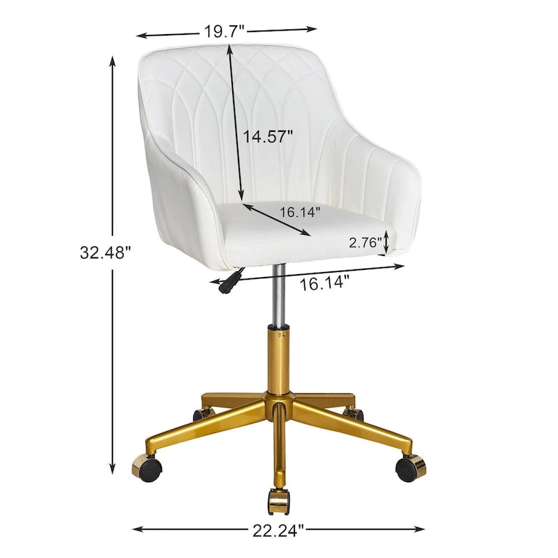 Height-Adjustable 360° Swivel Home Office Chair with Gold Metal Base & PU Leather Seat