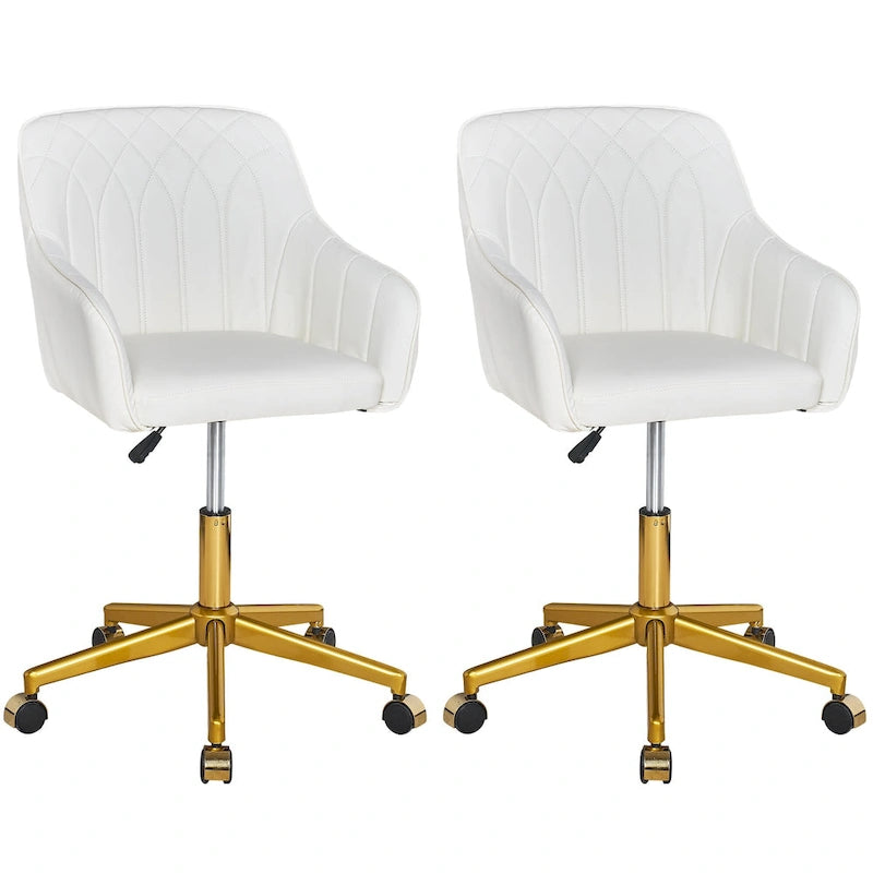 Height-Adjustable 360° Swivel Home Office Chair with Gold Metal Base & PU Leather Seat