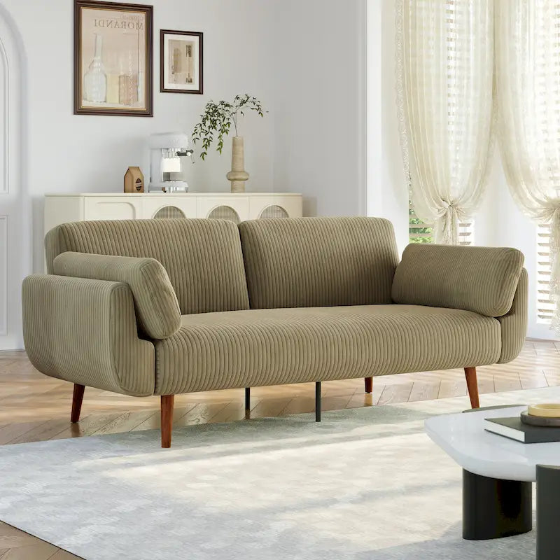 Convertible Corduroy Loveseat Sofa Bed with Adjustable Reclining Backrests
