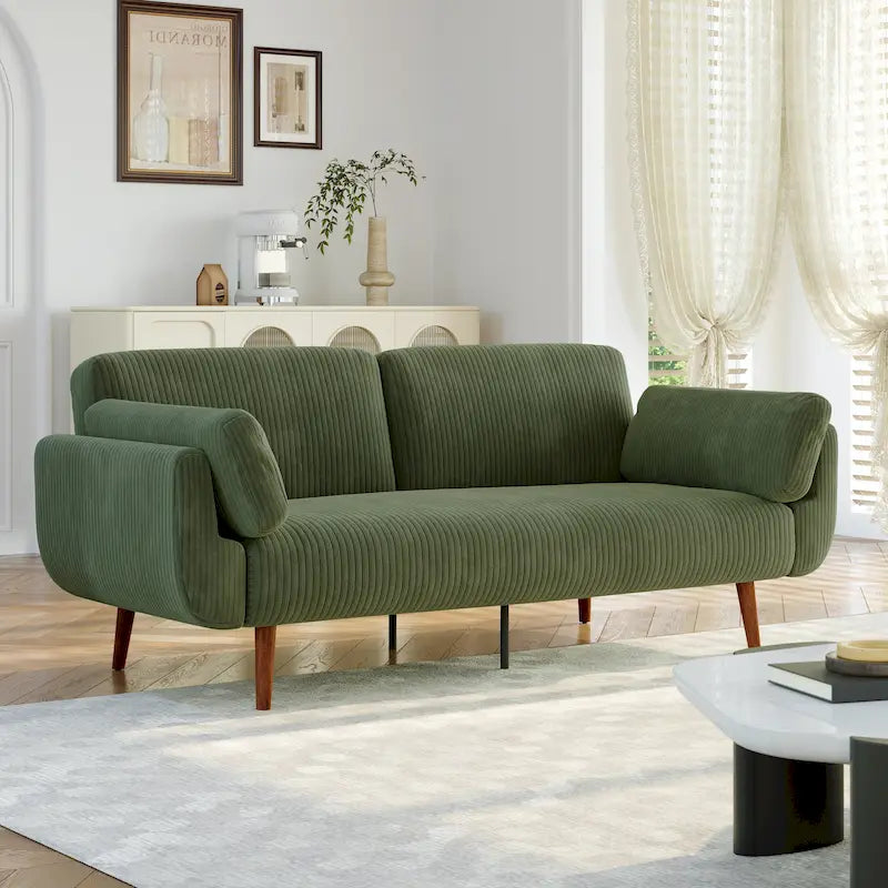 Convertible Corduroy Loveseat Sofa Bed with Adjustable Reclining Backrests
