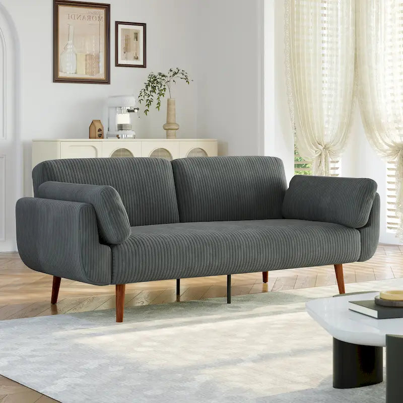 Convertible Corduroy Loveseat Sofa Bed with Adjustable Reclining Backrests