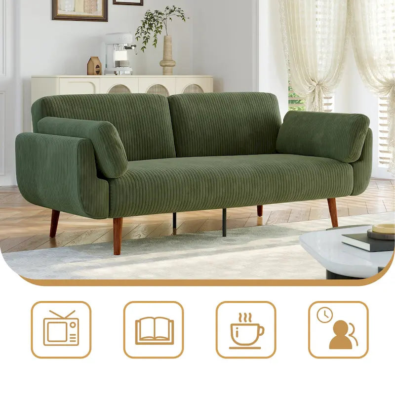 Convertible Corduroy Loveseat Sofa Bed with Adjustable Reclining Backrests