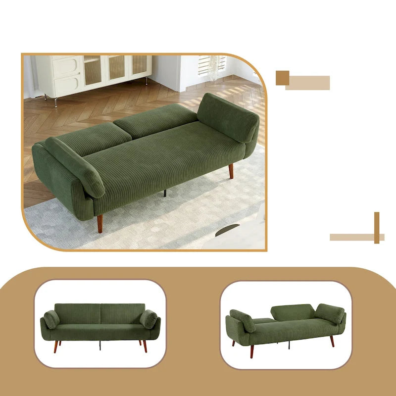Convertible Corduroy Loveseat Sofa Bed with Adjustable Reclining Backrests