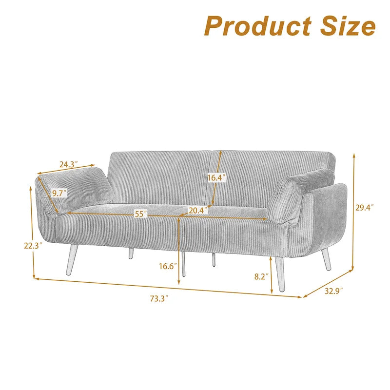 Convertible Corduroy Loveseat Sofa Bed with Adjustable Reclining Backrests