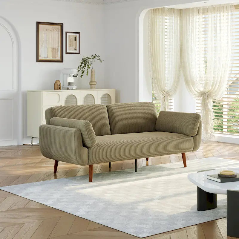Convertible Corduroy Loveseat Sofa Bed with Adjustable Reclining Backrests