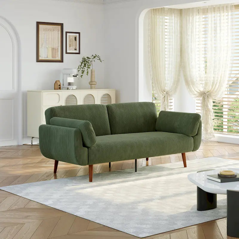 Convertible Corduroy Loveseat Sofa Bed with Adjustable Reclining Backrests