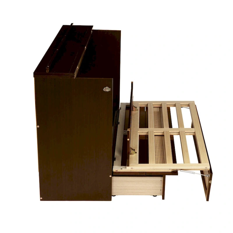 Queen Size Cabinet Bed with Rattan Decoration and Storage Drawer