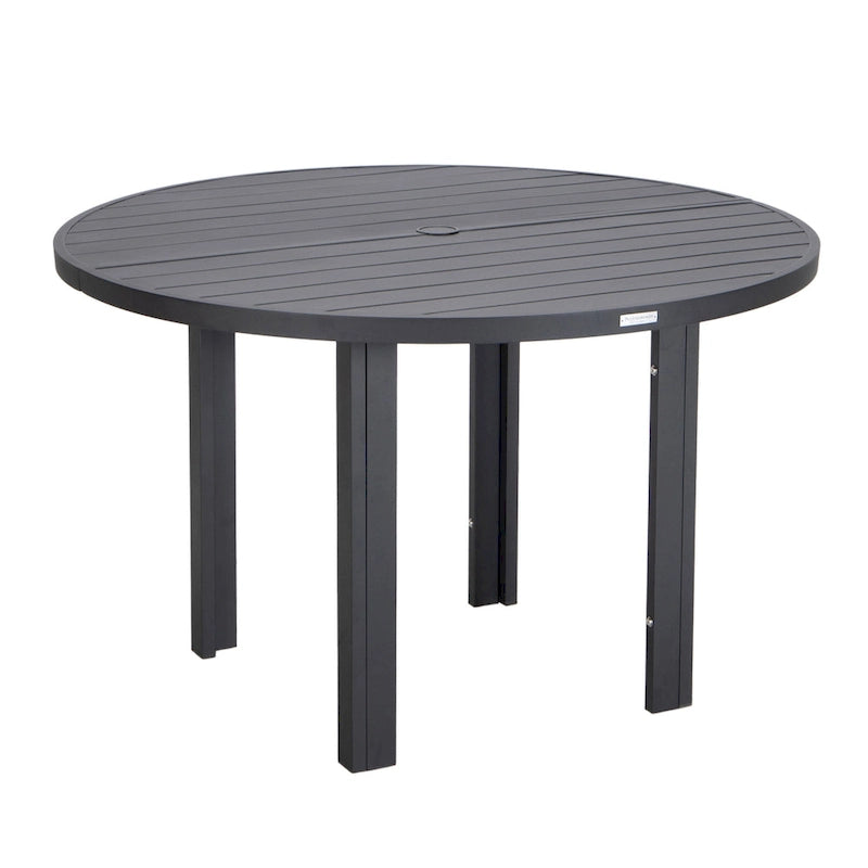 Powder-Coated Aluminum Round Outdoor Dining Table with Slatted Top & Umbrella Hole