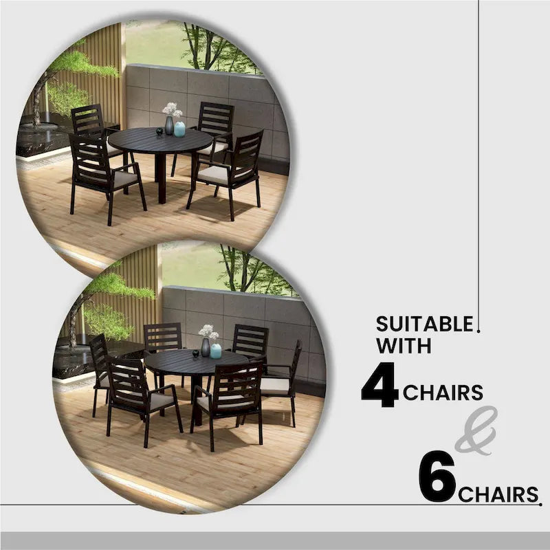 Powder-Coated Aluminum Round Outdoor Dining Table with Slatted Top & Umbrella Hole