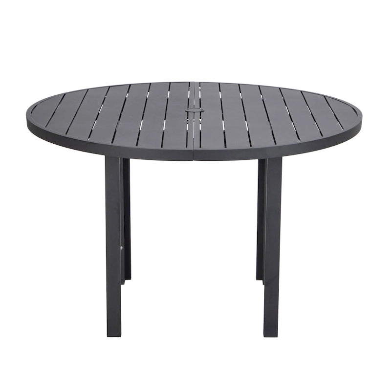 Powder-Coated Aluminum Round Outdoor Dining Table with Slatted Top & Umbrella Hole