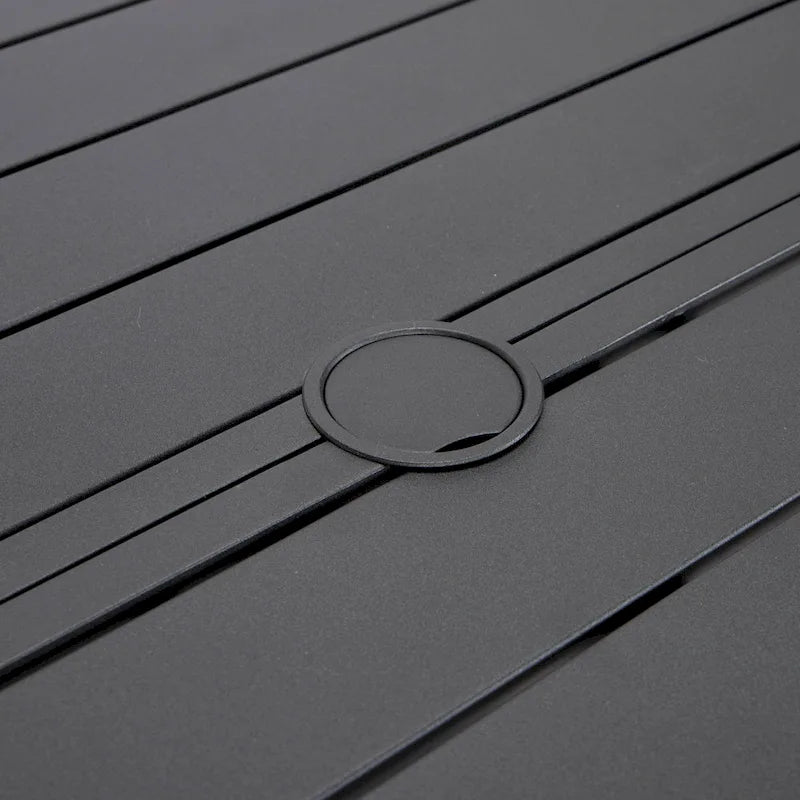 Powder-Coated Aluminum Round Outdoor Dining Table with Slatted Top & Umbrella Hole