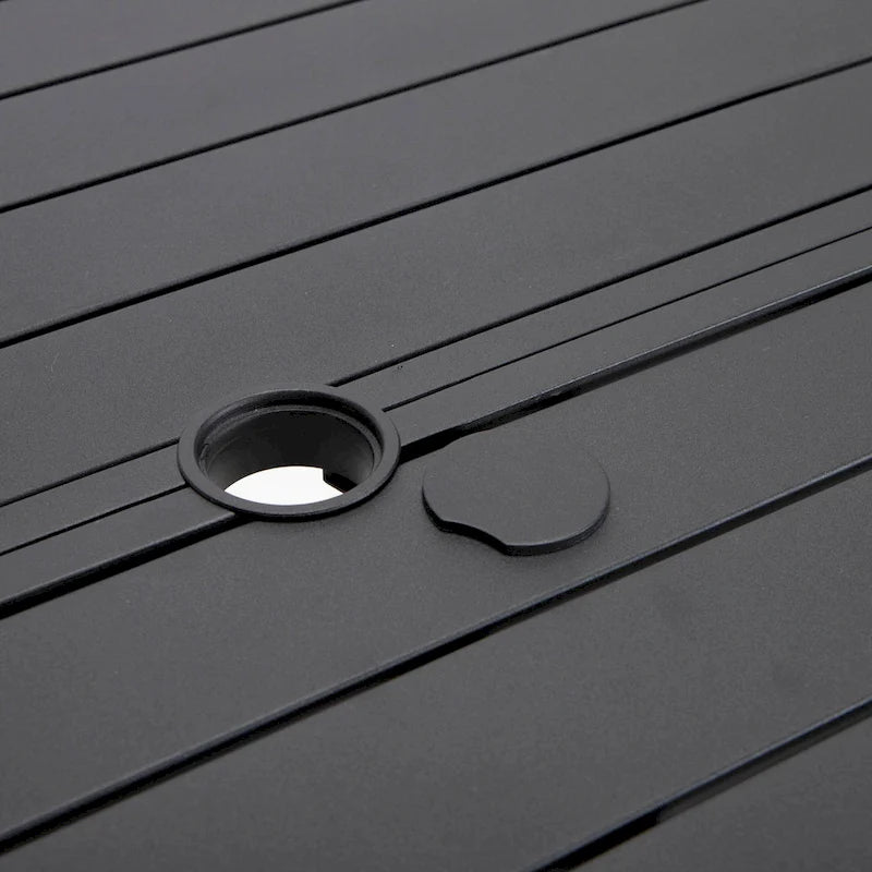 Powder-Coated Aluminum Round Outdoor Dining Table with Slatted Top & Umbrella Hole