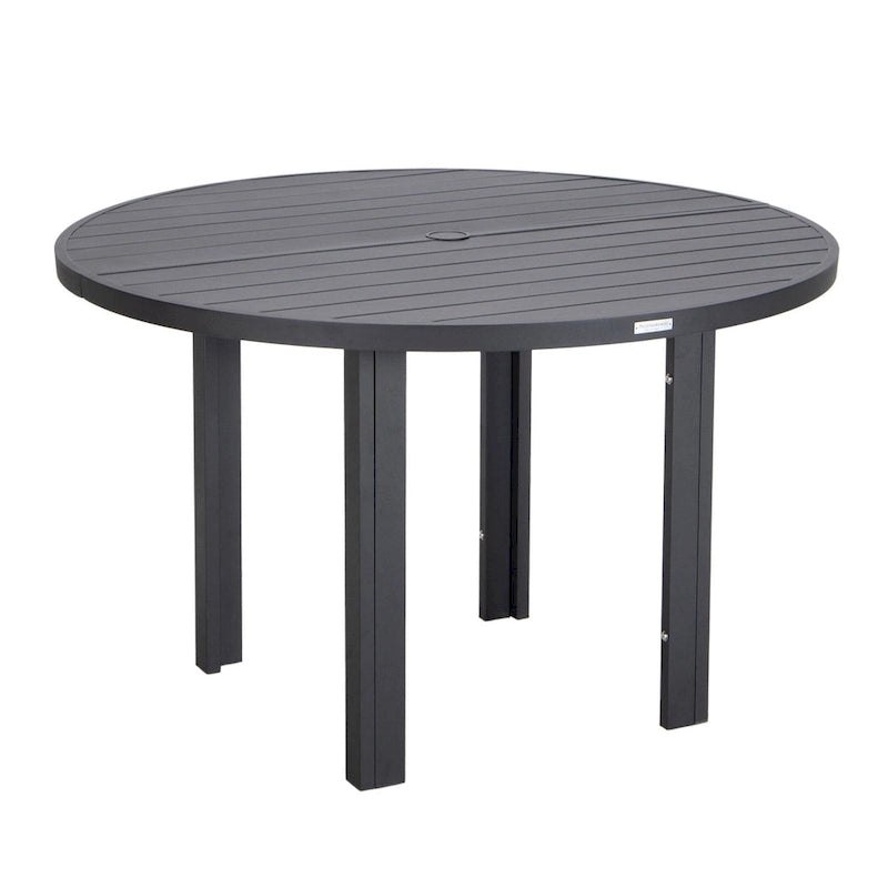 Powder-Coated Aluminum Round Outdoor Dining Table with Slatted Top & Umbrella Hole