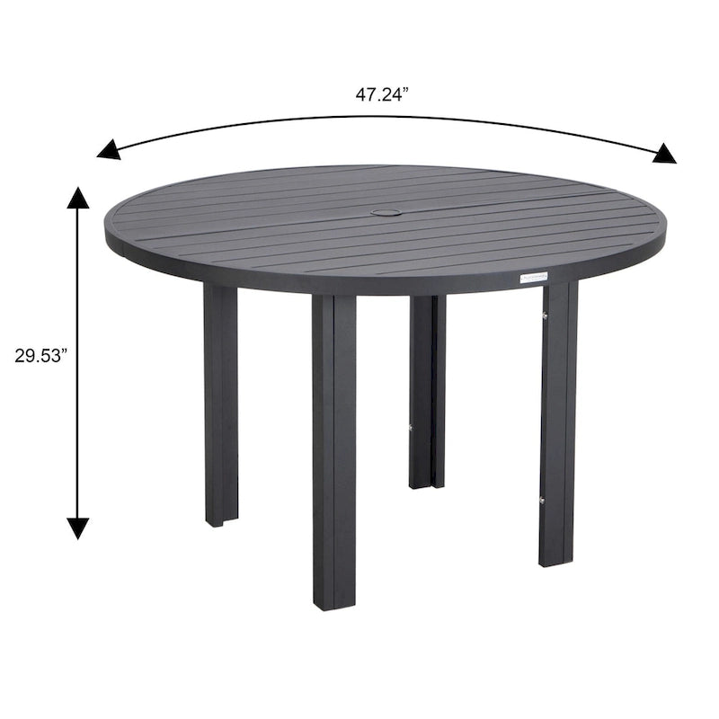 Powder-Coated Aluminum Round Outdoor Dining Table with Slatted Top & Umbrella Hole