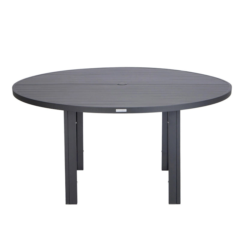 Powder-Coated Aluminum Round Outdoor Dining Table with Slatted Top & Umbrella Hole