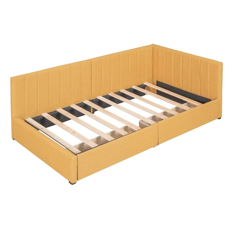 Twin Linen Upholstered Daybed with 2 Storage Drawers and Wood Slat Support