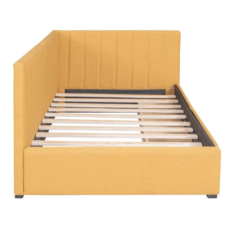 Twin Linen Upholstered Daybed with 2 Storage Drawers and Wood Slat Support