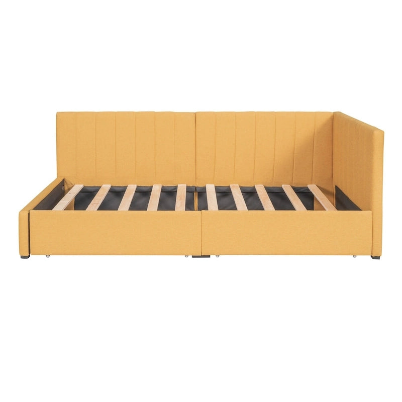 Twin Linen Upholstered Daybed with 2 Storage Drawers and Wood Slat Support
