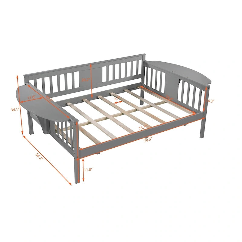 Wood Daybed Frame with Side Rails & Under-Bed Storage — Twin & Full