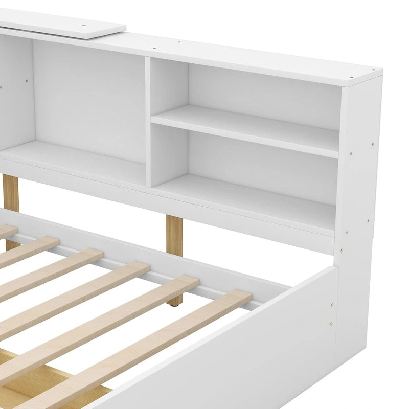 King Size Upholstered Storage Bed with Shelving Headboard & Under-Bed Drawers