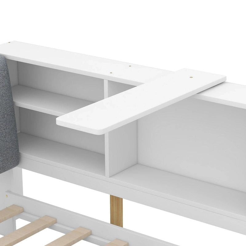 King Size Upholstered Storage Bed with Shelving Headboard & Under-Bed Drawers