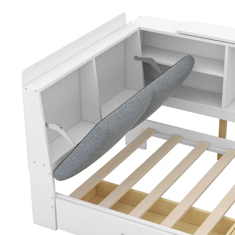 King Size Upholstered Storage Bed with Shelving Headboard & Under-Bed Drawers