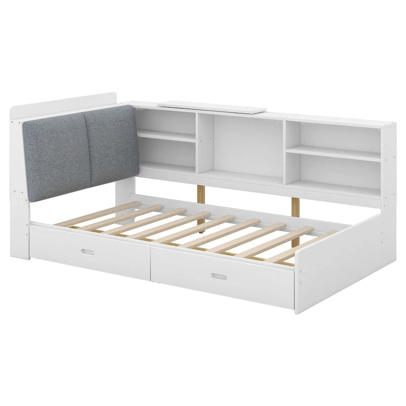 King Size Upholstered Storage Bed with Shelving Headboard & Under-Bed Drawers