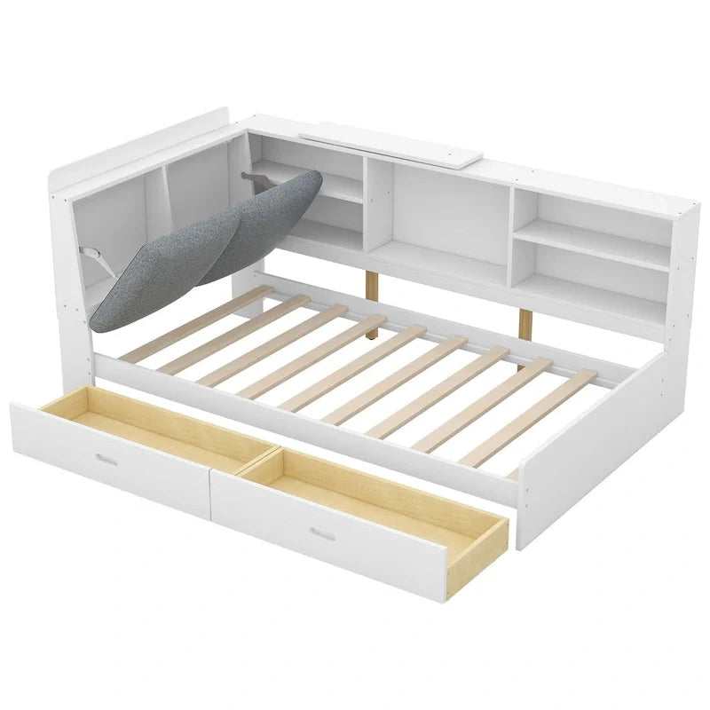 King Size Upholstered Storage Bed with Shelving Headboard & Under-Bed Drawers