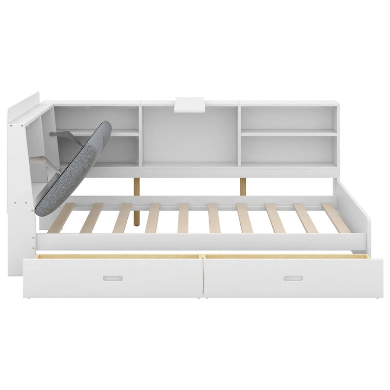 King Size Upholstered Storage Bed with Shelving Headboard & Under-Bed Drawers