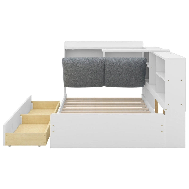 King Size Upholstered Storage Bed with Shelving Headboard & Under-Bed Drawers