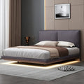 Queen Size Velvet Platform Bed with Motion Sensor LED Light & USB Charging Ports