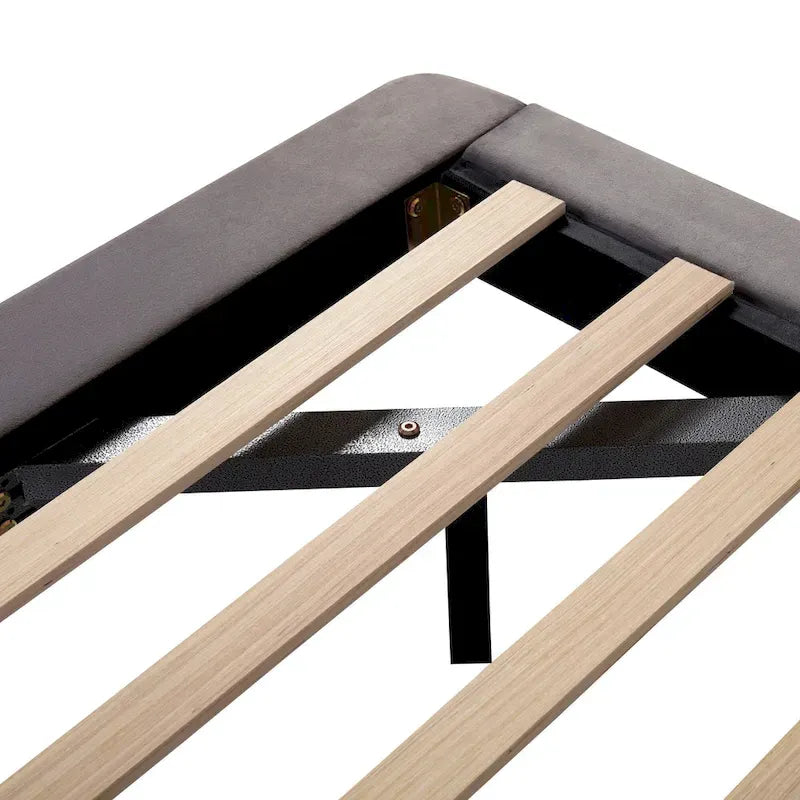 Queen Size Velvet Platform Bed with Motion Sensor LED Light & USB Charging Ports