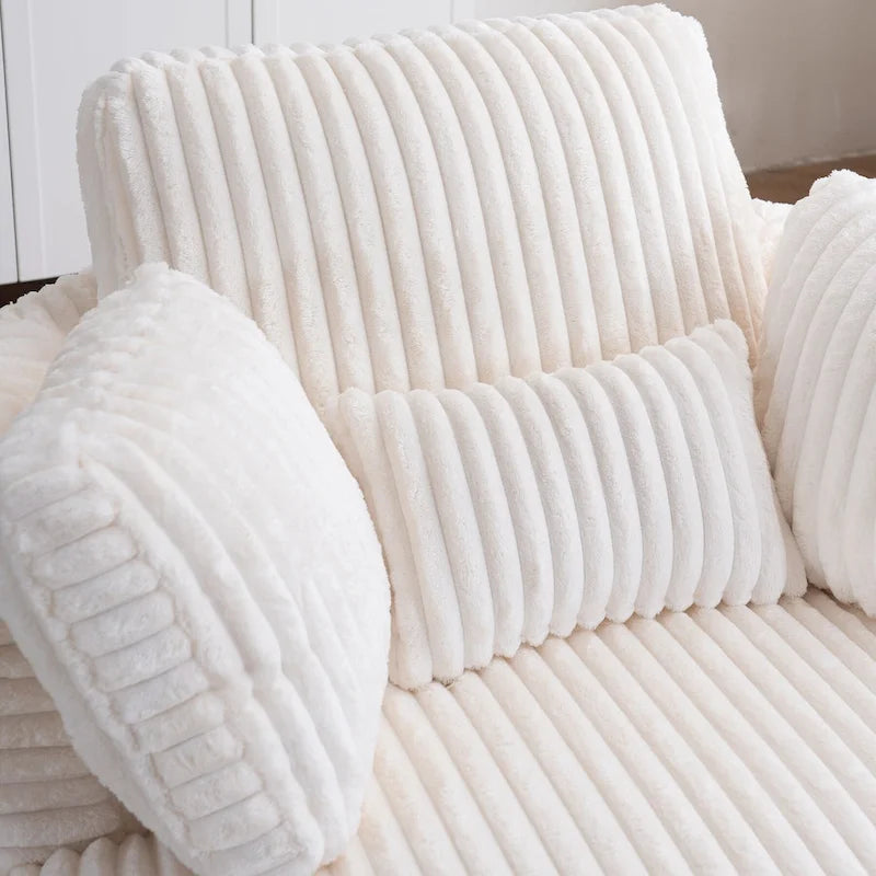 Oversized 360° Swivel Barrel Accent Chair in Plush Corduroy with 4 Pillows