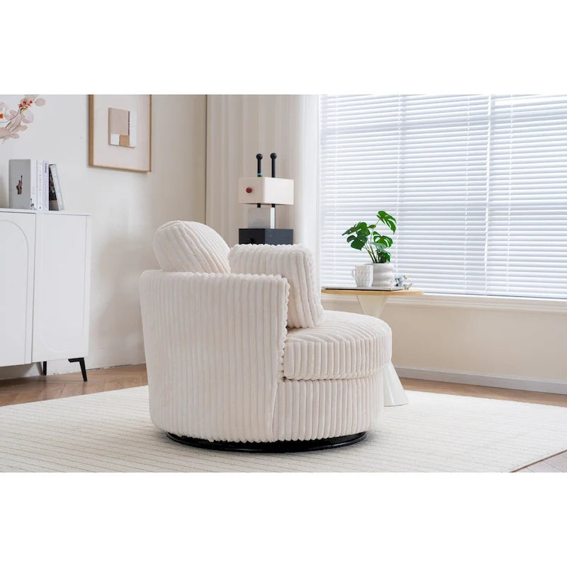 Oversized 360° Swivel Barrel Accent Chair in Plush Corduroy with 4 Pillows