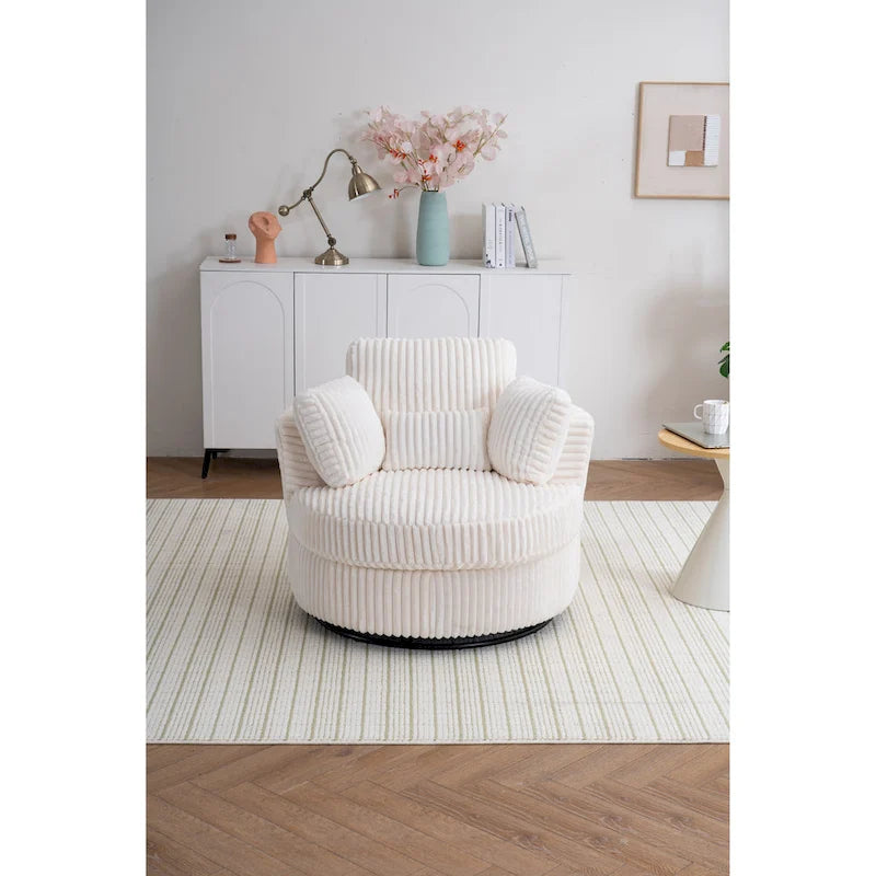 Oversized 360° Swivel Barrel Accent Chair in Plush Corduroy with 4 Pillows