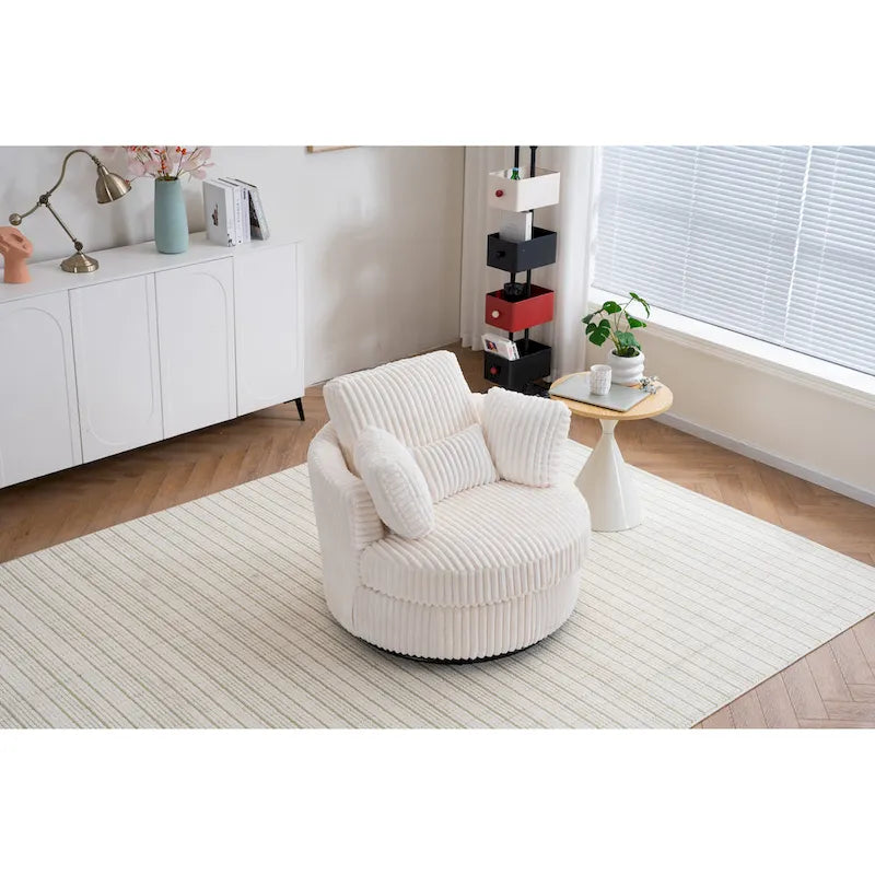 Oversized 360° Swivel Barrel Accent Chair in Plush Corduroy with 4 Pillows