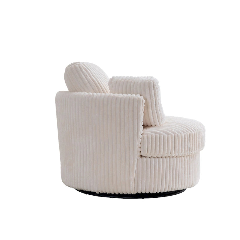 Oversized 360° Swivel Barrel Accent Chair in Plush Corduroy with 4 Pillows